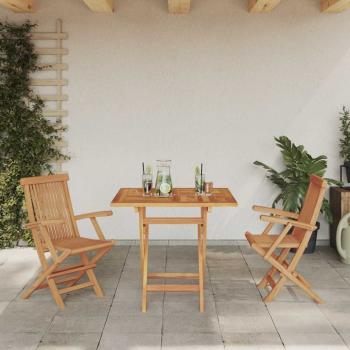 3-teiliges Faltbares Garten Bistro Set aus massivem Akazienholz