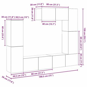7 Teile TV Schrank Set Wandmontiert Old Wood Engineered Wood