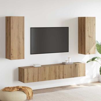 ARDEBO.de - 4-teiliges TV Schrank Set Wandmontiert Artisan Eiche Spanplatten