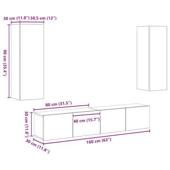 4-teiliges TV Schrank Set Wandmontiert Artisan Eiche Spanplatten