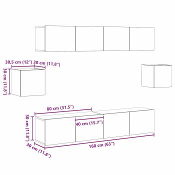 6-teiliges TV Schrank Set Altholz