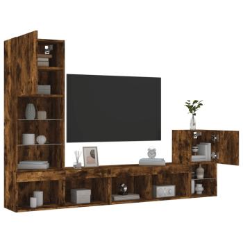 ARDEBO.de - 4-tlg. Wohnwand mit LED-Beleuchtung Räuchereiche Holzwerkstoff