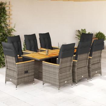 ARDEBO.de - 9-tlg. Garten-Essgruppe mit Kissen Grau Poly Rattan