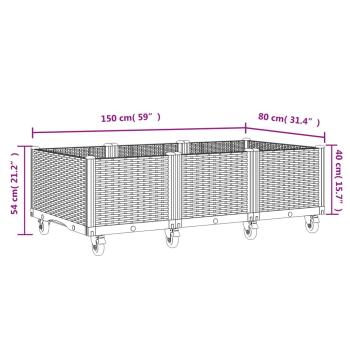 Pflanzkasten mit Rollen Braun 150x80x54 cm PP