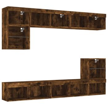 8-tlg. Wohnwand mit LED-Beleuchtung Räuchereiche Holzwerkstoff