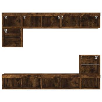 8-tlg. Wohnwand mit LED-Beleuchtung Räuchereiche Holzwerkstoff