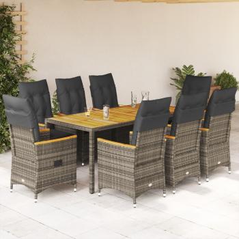 ARDEBO.de - 9-tlg. Garten-Essgruppe mit Kissen Grau Poly Rattan