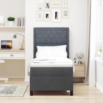 LED Boxspringbett mit Matratze Dunkelgrau 80x200 cm Samt