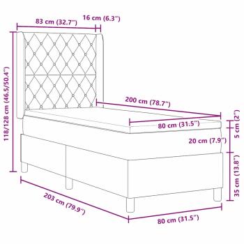 LED Boxspringbett mit Matratze Dunkelgrau 80x200 cm Samt