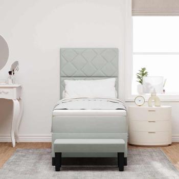 Boxspringbett mit Matratze & Bank Hellgrau 80x200 cm Samt