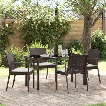 ARDEBO.de - 5-teiliges Gartentisch-Set mit Kissen Braun Poly Rattan