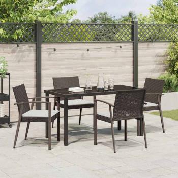 5-teiliges Gartentisch-Set mit Kissen Braun Poly Rattan