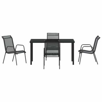 5-teiliges Garten-Esszimmer-Set Schwarz Textilene und Stahl