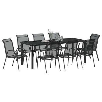 ARDEBO.de - 9-teiliges Garten-Essgruppen-Set Schwarz Textilene und Stahl