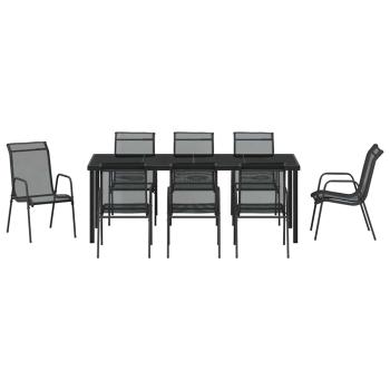 9-teiliges Garten-Essgruppen-Set Schwarz Textilene und Stahl