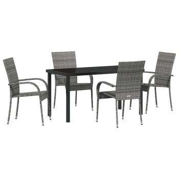 5-teiliges Garten-Esstischset Grau Poly-Rattan