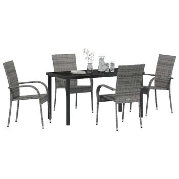 5-teiliges Garten-Esstischset Grau Poly-Rattan