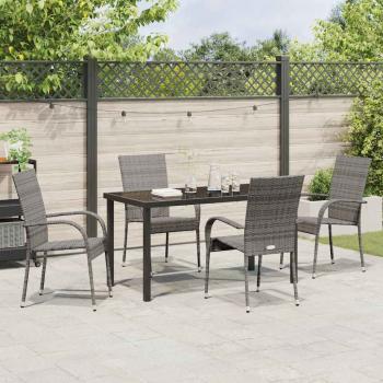 5-teiliges Garten-Esstischset Grau Poly-Rattan
