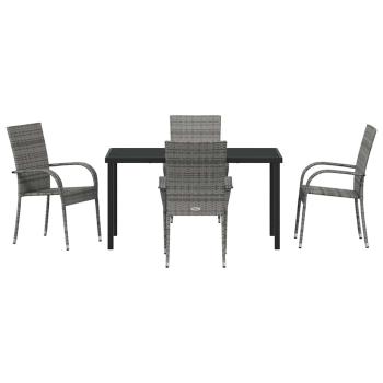 5-teiliges Garten-Esstischset Grau Poly-Rattan