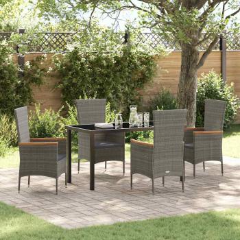 ARDEBO.de - 5-teiliges Garten Esszimmer Set mit Kissen Graues Poly Rattan