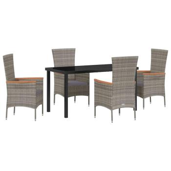 5-teiliges Garten Esszimmer Set mit Kissen Graues Poly Rattan