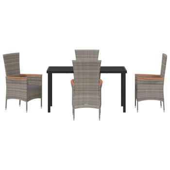 5-teiliges Garten Esszimmer Set mit Kissen Graues Poly Rattan