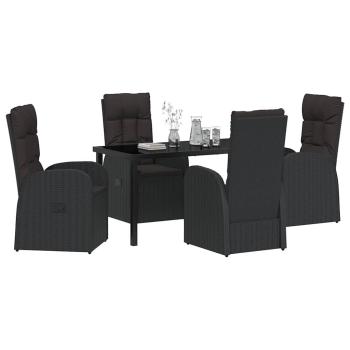 5-teiliges Garten-Esstisch-Set mit Kissen Schwarz Poly Rattan