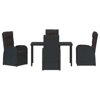 5-teiliges Garten-Esstisch-Set mit Kissen Schwarz Poly Rattan
