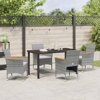 5-teiliges Garten-Essset - Graues Poly-Rattan