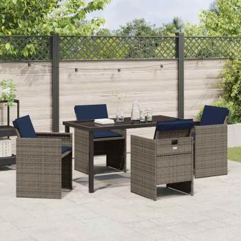 5-teiliges Garten-Essset mit Kissen Grau Poly-Rattan