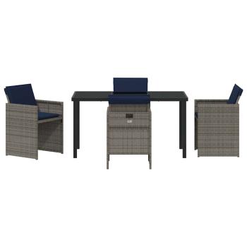5-teiliges Garten-Essset mit Kissen Grau Poly-Rattan