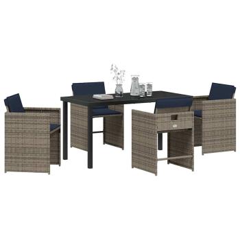 5-teiliges Garten-Essgruppen-Set mit Kissen grau Poly-Rattan