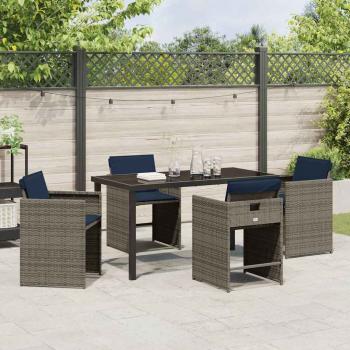 5-teiliges Garten-Essgruppen-Set mit Kissen grau Poly-Rattan