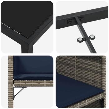5-teiliges Garten-Essgruppen-Set mit Kissen grau Poly-Rattan