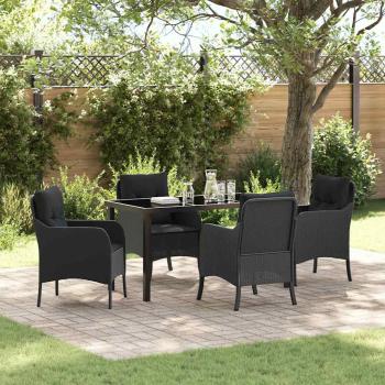 ARDEBO.de - 5-teiliges Garten Essgruppe mit Kissen Schwarz Poly Rattan