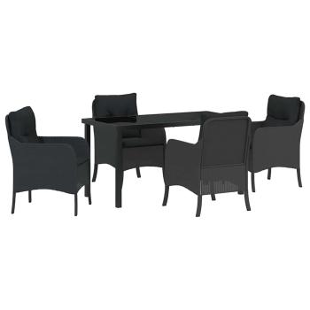 5-teiliges Garten Essgruppe mit Kissen Schwarz Poly Rattan