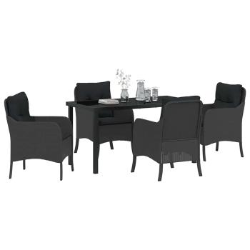 5-teiliges Garten Essgruppe mit Kissen Schwarz Poly Rattan