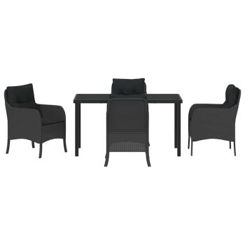 5-teiliges Garten Essgruppe mit Kissen Schwarz Poly Rattan