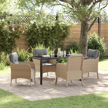 ARDEBO.de - 5-teiliges Garten-Dining-Set mit Kissen Beige Poly-Rattan