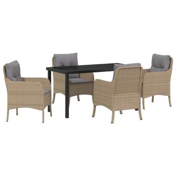5-teiliges Garten-Dining-Set mit Kissen Beige Poly-Rattan