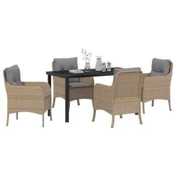5-teiliges Garten-Dining-Set mit Kissen Beige Poly-Rattan