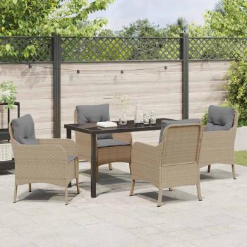 5-teiliges Garten-Dining-Set mit Kissen Beige Poly-Rattan