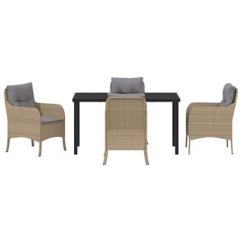 5-teiliges Garten-Dining-Set mit Kissen Beige Poly-Rattan