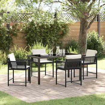 ARDEBO.de - 5-teiliges Garten-Esszimmer-Set mit Kissen Schwarz Poly Rattan