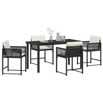 5-teiliges Garten-Esszimmer-Set mit Kissen Schwarz Poly Rattan