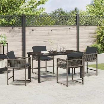 5-teiliges Garten-Essset mit Kissen Grau Poly-Rattan