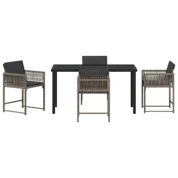 5-teiliges Garten-Essset mit Kissen Grau Poly-Rattan