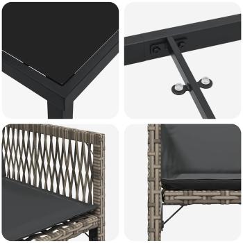 5-teiliges Garten-Essset mit Kissen Grau Poly-Rattan