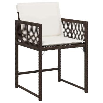 5-teiliges Garten-Ess-Set mit Kissen Braun Poly-Rattan