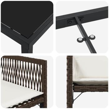 5-teiliges Garten-Ess-Set mit Kissen Braun Poly-Rattan